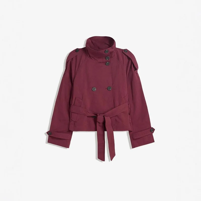 Damen modische Trenchjacke mit Taillengürtel und Stehkragen Drune
