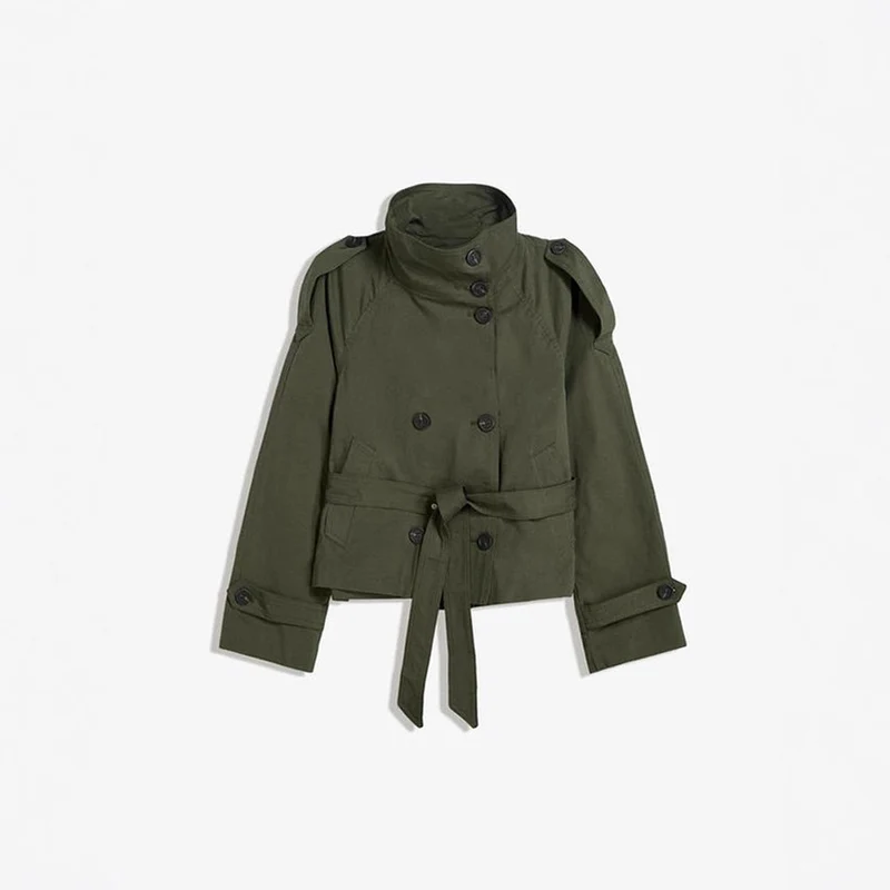 Damen modische Trenchjacke mit Taillengürtel und Stehkragen Drune