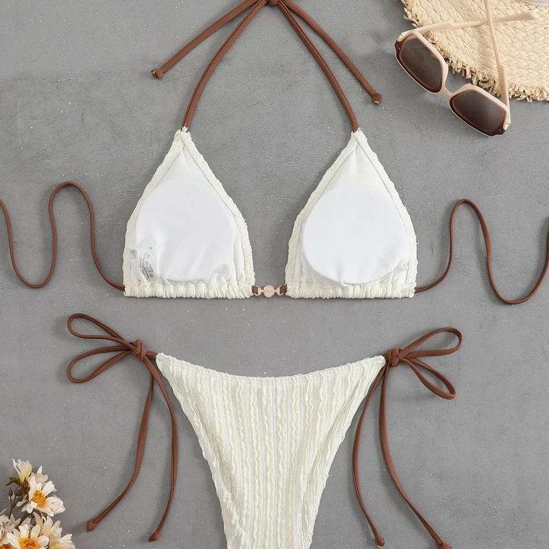 Damen Triangel-Bikini mit feiner Rippstruktur und eleganten Bindebändern Drune