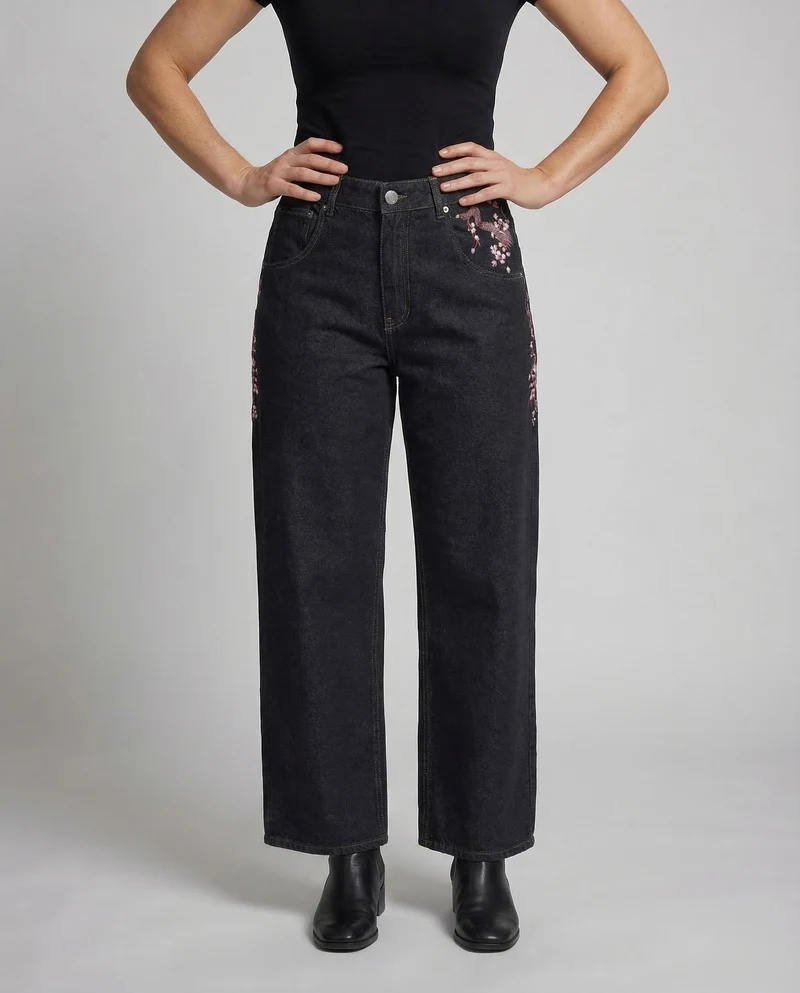 Damen Jeans Bestickt High Waist
