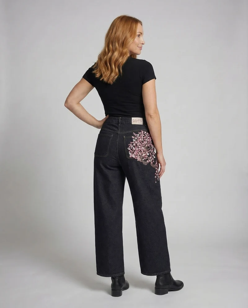 Damen Jeans Bestickt High Waist