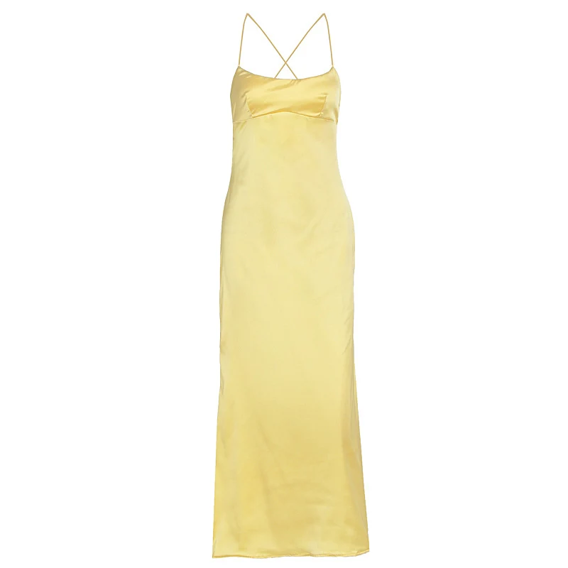 Damen elegantes Satin-Nachtkleid mit schmalen Spaghettiträgern und fließendem Schnitt Drune