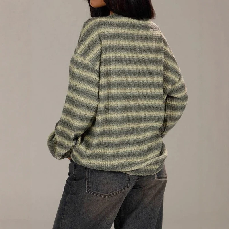 Damen kuscheliger Strickpullover mit modischem Streifenmuster Drune