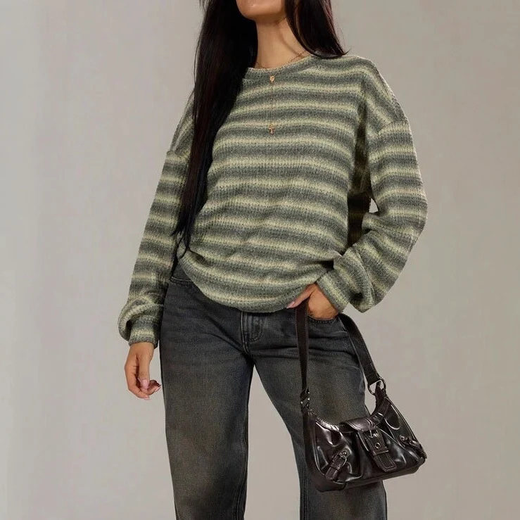 Damen kuscheliger Strickpullover mit modischem Streifenmuster Drune