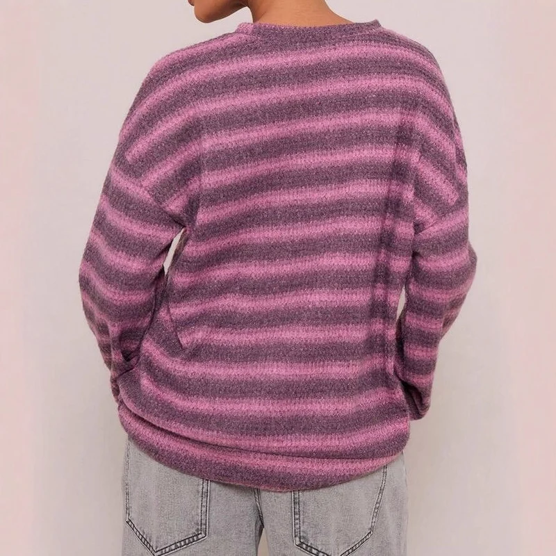 Damen kuscheliger Strickpullover mit modischem Streifenmuster Drune