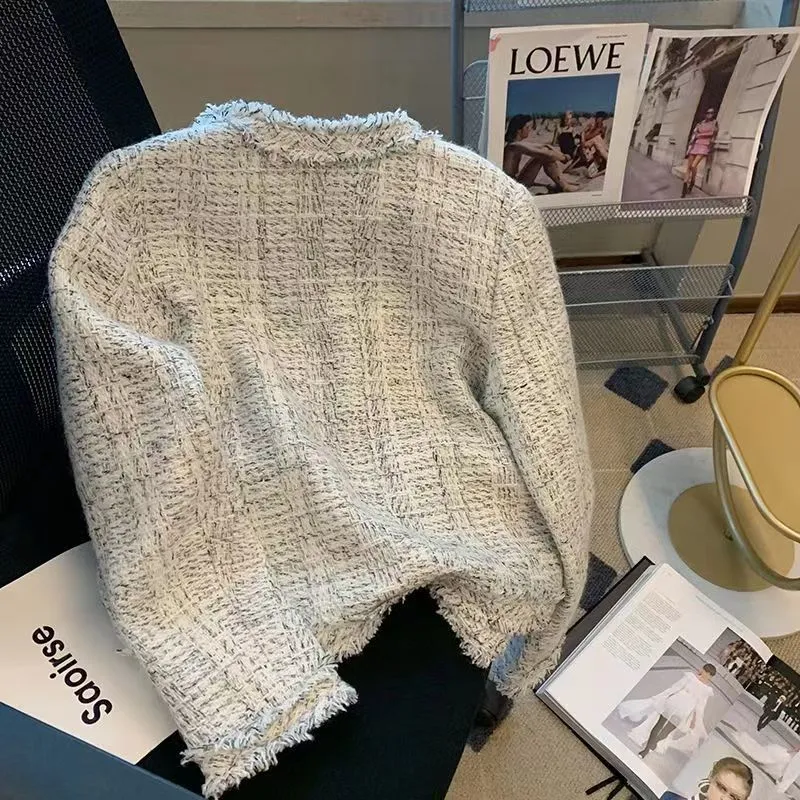 Damen elegante Tweedjacke mit Goldknöpfen Drune