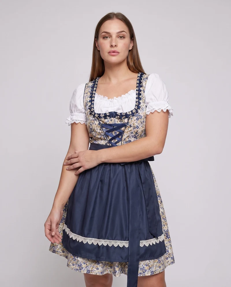 Damen Trachtenkleid mit floralen Applikationen und Rüschendetails Drune