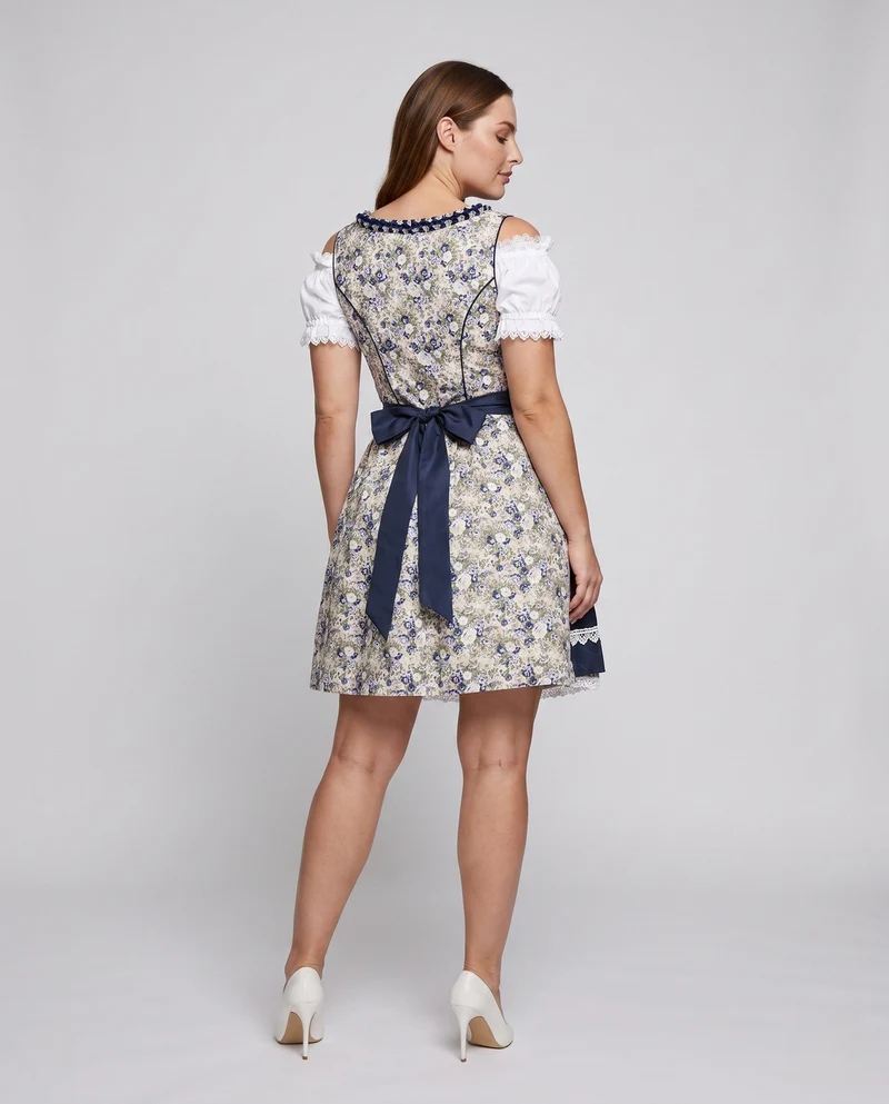 Damen Trachtenkleid mit floralen Applikationen und Rüschendetails Drune
