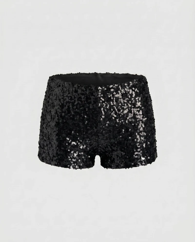 Damen Glamouröses Glitzer-Shorts-Set mit gerafftem Oberteil Drune
