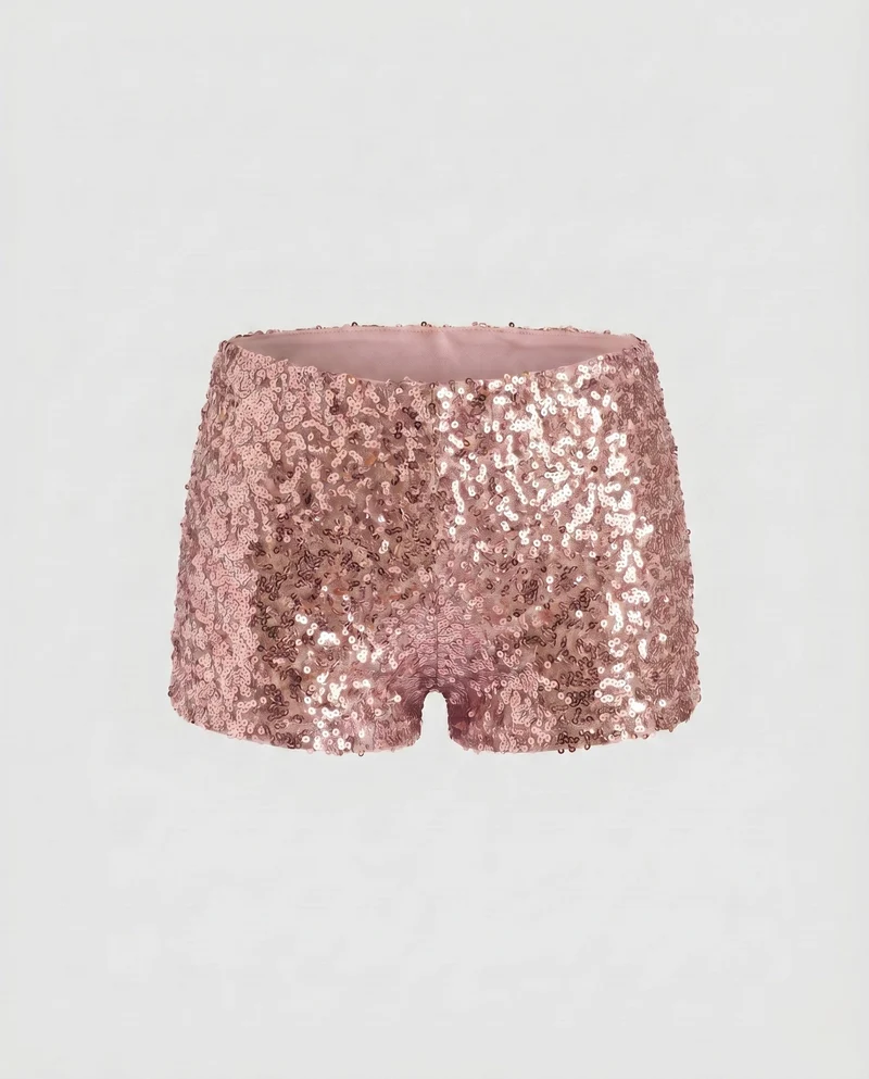 Damen Glamouröses Glitzer-Shorts-Set mit gerafftem Oberteil Drune