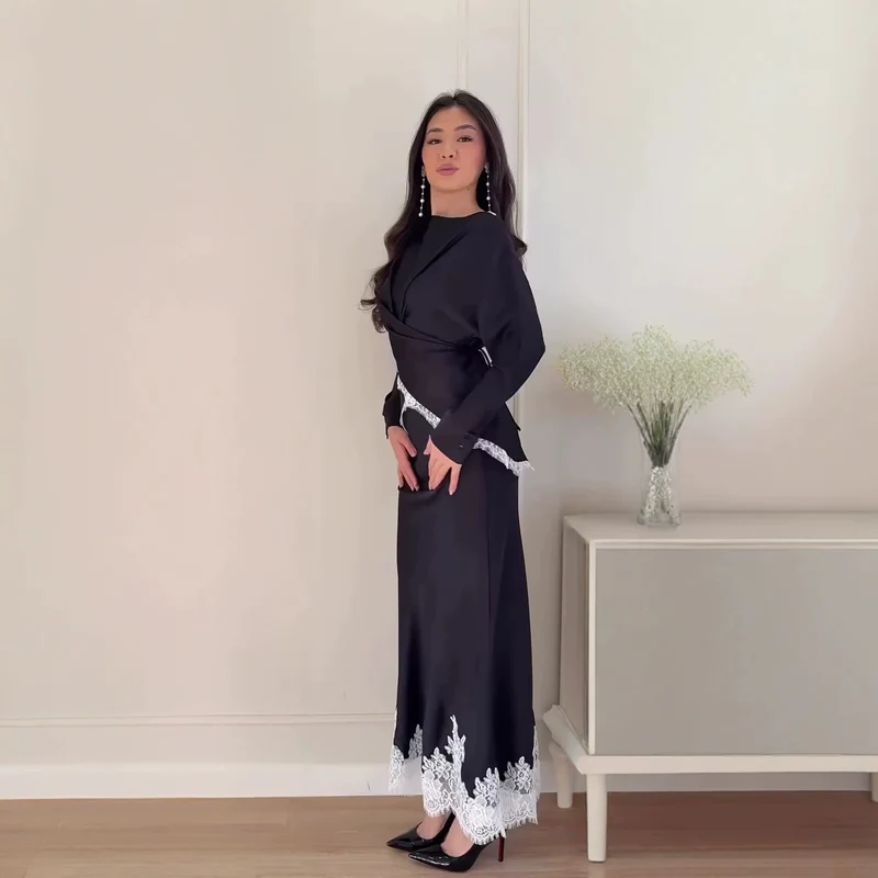 Damen Elegantes Wickelblusen- und Midirock-Set mit Spitzenbesatz Drune