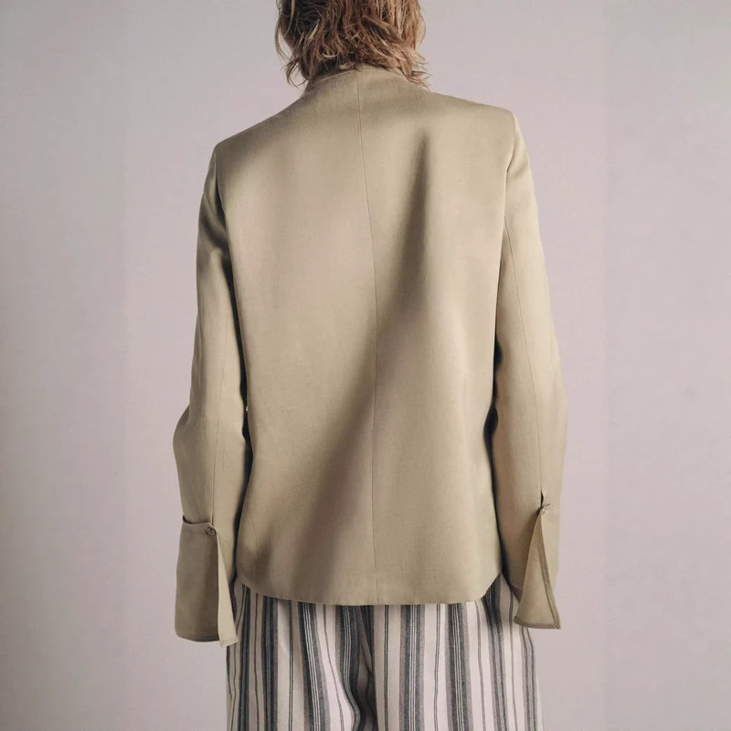 Damen Elegantes Cape-Kurzmantel mit Stehkragen, asymmetrischem Überschlag und Ärmelklappen Drune