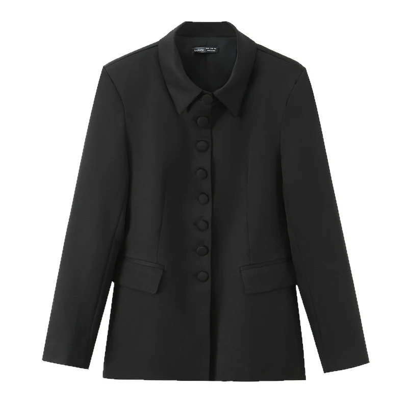 Damen Eleganter taillierter Blazer mit bezogenen Knöpfen und Pattentaschen Drune