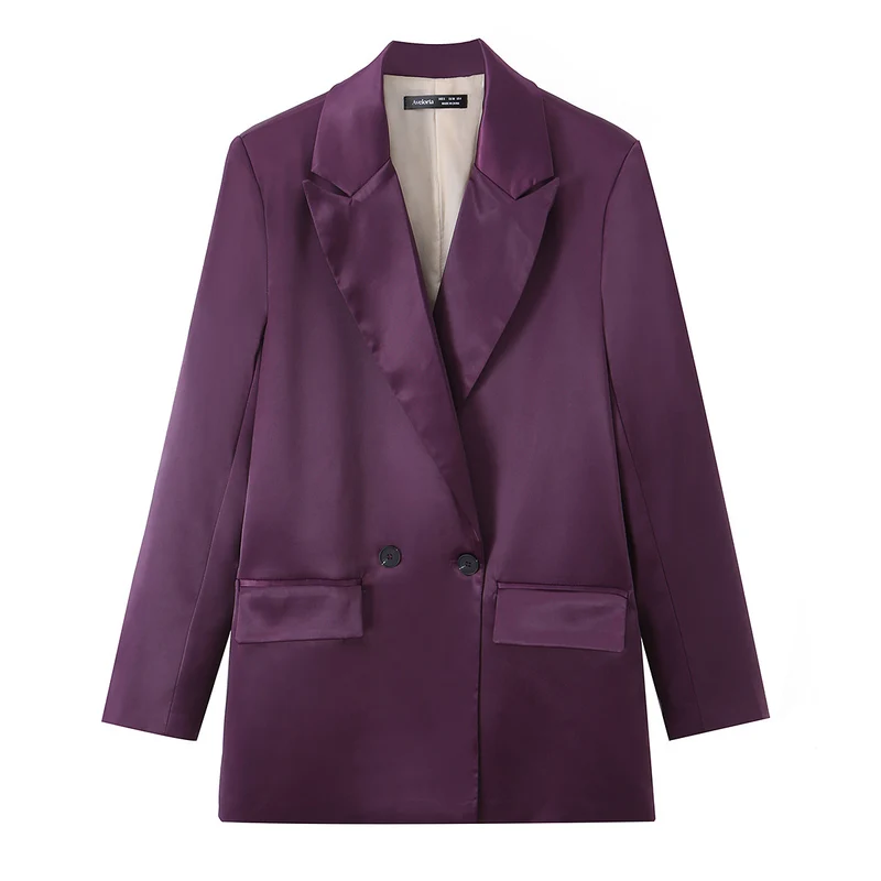 Damen Eleganter Satin-Blazer im Oversized-Look mit Schalkragen und Pattentaschen Drune