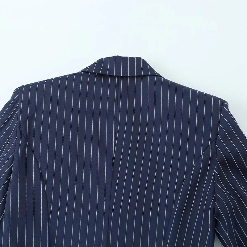 Damen Eleganter Nadelstreifen-Blazer mit asymmetrischem Revers und Pattentaschen Drune
