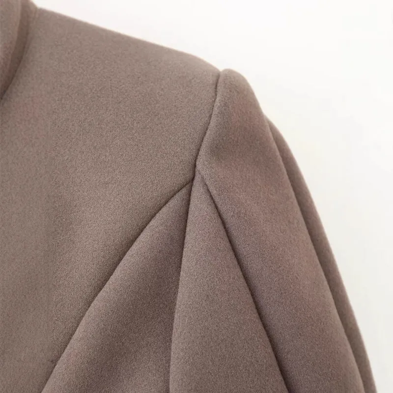 Damen Eleganter langer Wollmix-Mantel mit Schalkragen und aufgesetzten Taschen Drune