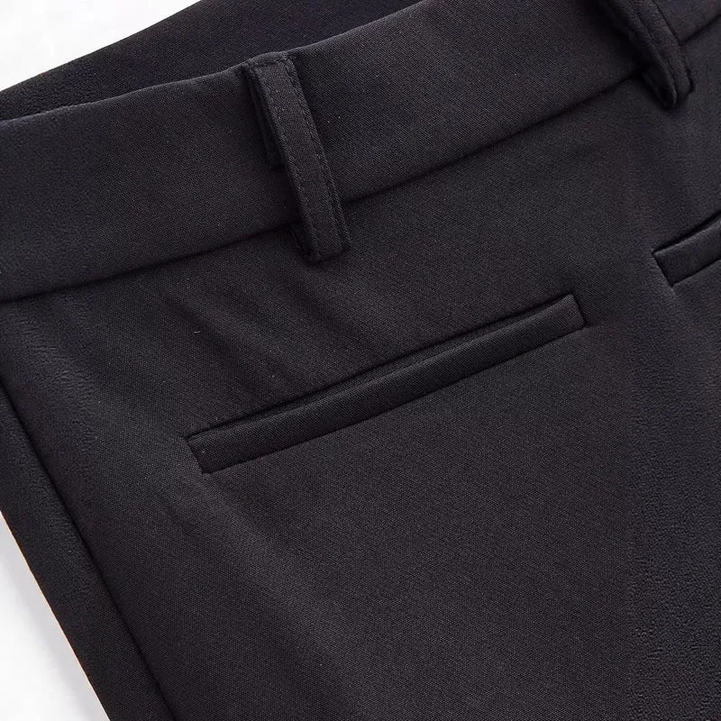 Damen Elegante gerade geschnittene Anzughose mit Bundschlaufen und Paspeltaschen Drune