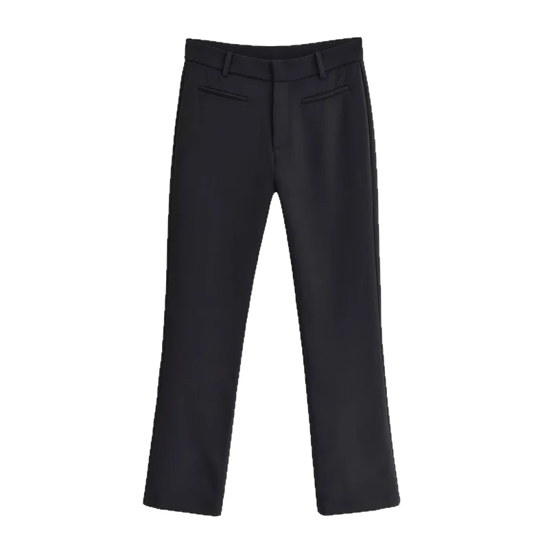 Damen Elegante gerade geschnittene Anzughose mit Bundschlaufen und Paspeltaschen Drune