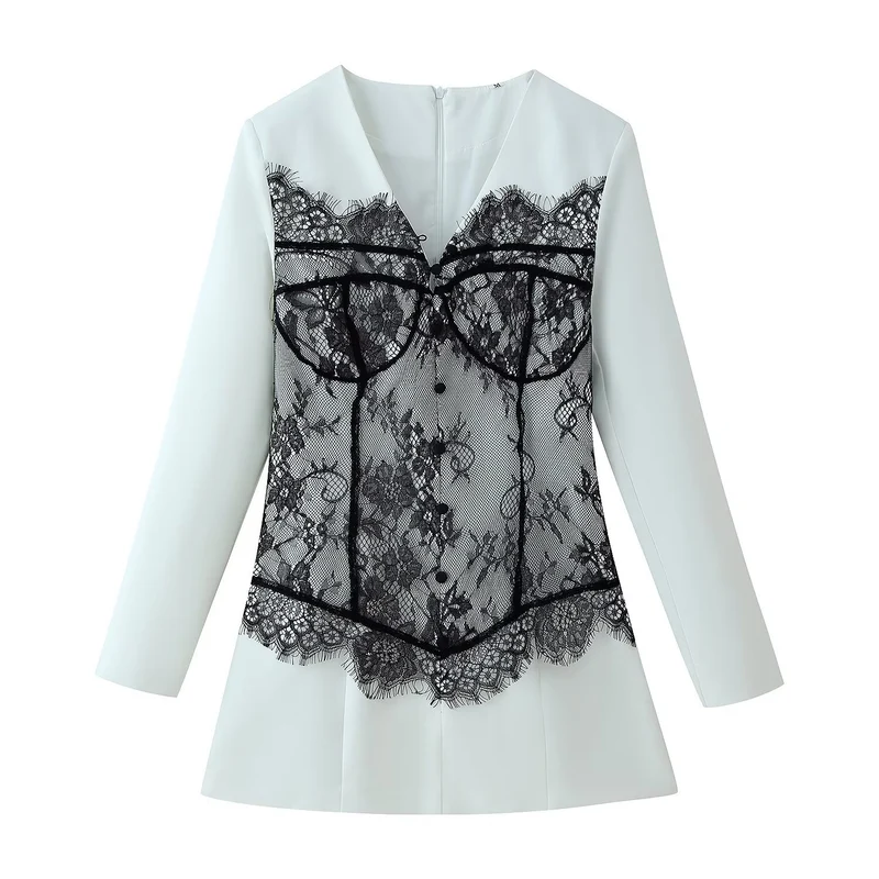 Damen Elegante Bluse mit Spitzen‑Corset‑Applikation und V‑Ausschnitt Drune