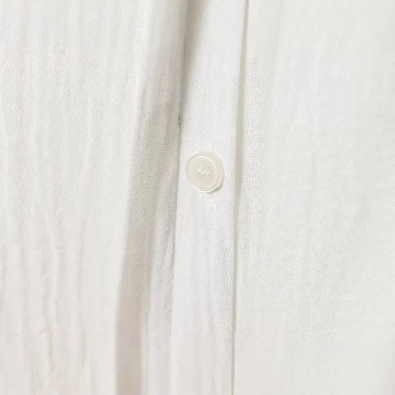 Damen Elegante Baumwollmisch‑Bluse mit Spitzenpasse, verdeckter Knopfleiste und weiten Ballonärmeln Drune