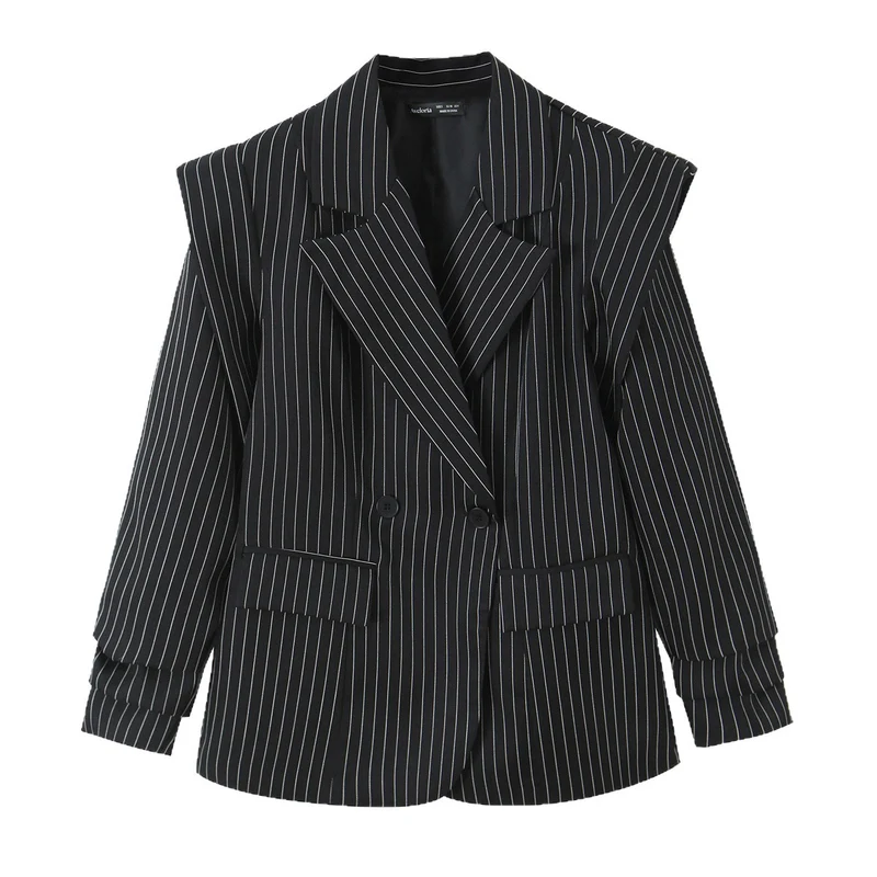 Damen Doppelreihiger Nadelstreifen-Blazer mit strukturierter Schulterpasse Drune