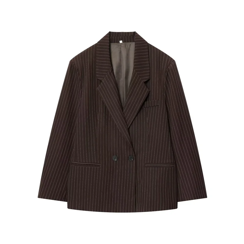 Damen Doppelreihiger Nadelstreifen-Blazer in Oversize-Passform Drune