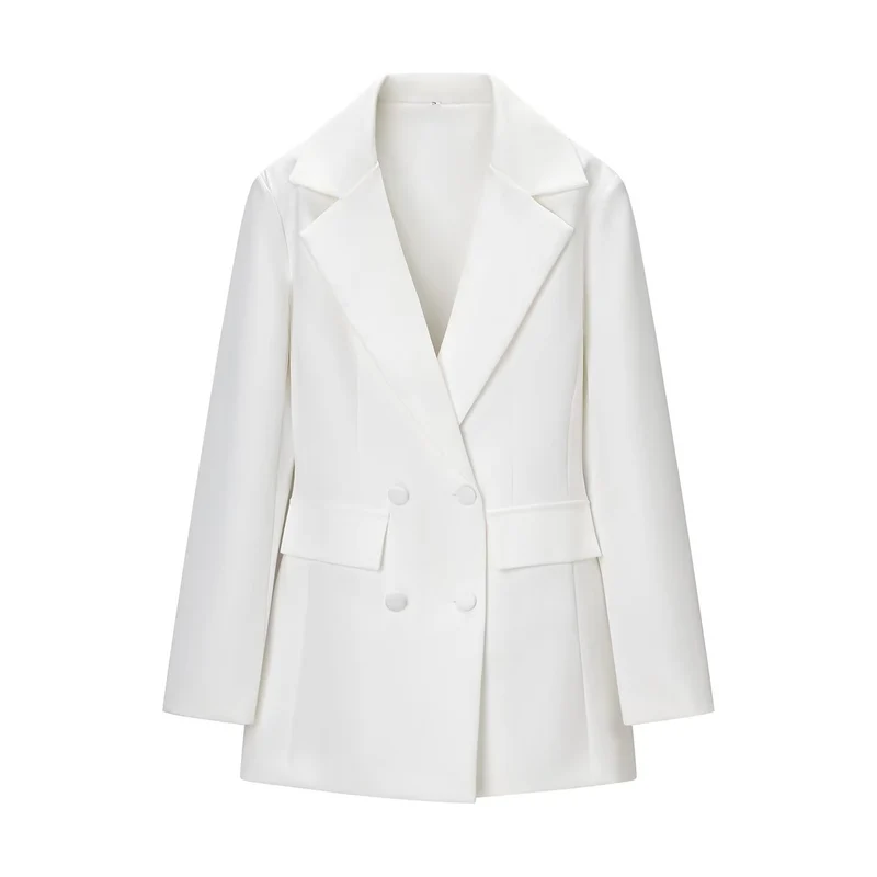 Damen Doppelreihiger Longline-Blazer mit Taillenabnähern und Pattentaschen Drune