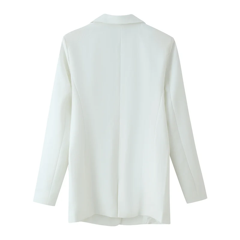 Damen Doppelreihiger Longline-Blazer mit Schalkragen und goldenen Zierknöpfen Drune