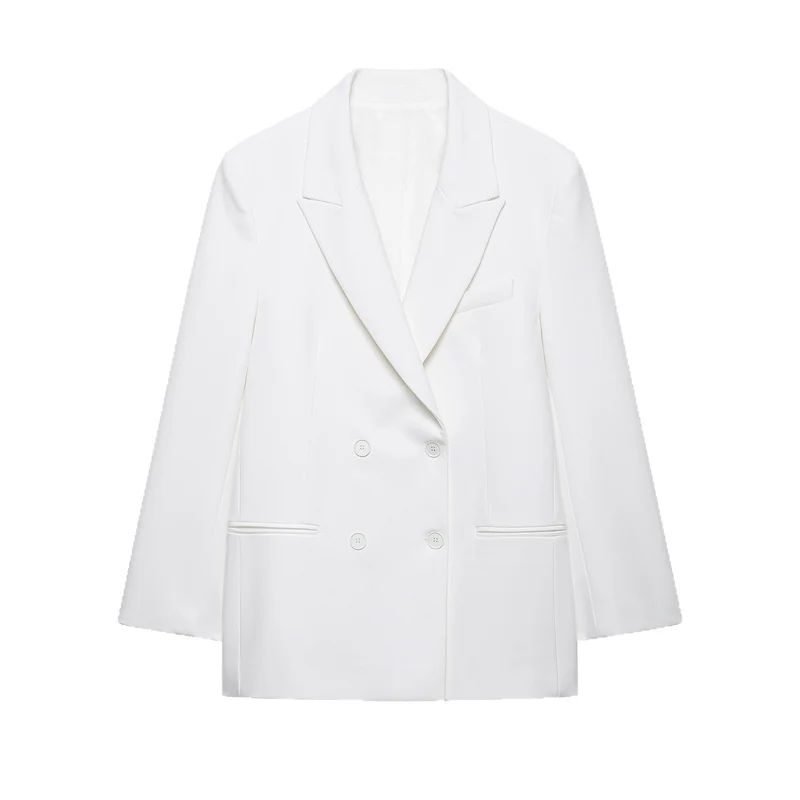 Damen Doppelreihiger Longline-Blazer mit Oversize-Schnitt und Paspeltaschen Drune