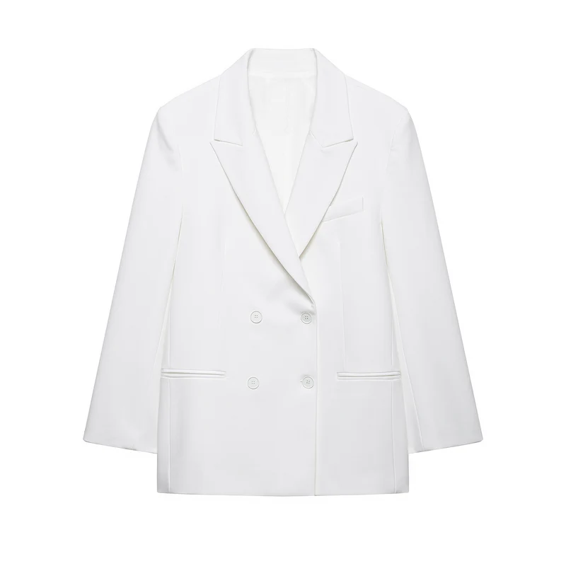 Damen Doppelreihiger Longline-Blazer mit Oversize-Schnitt und Paspeltaschen Drune