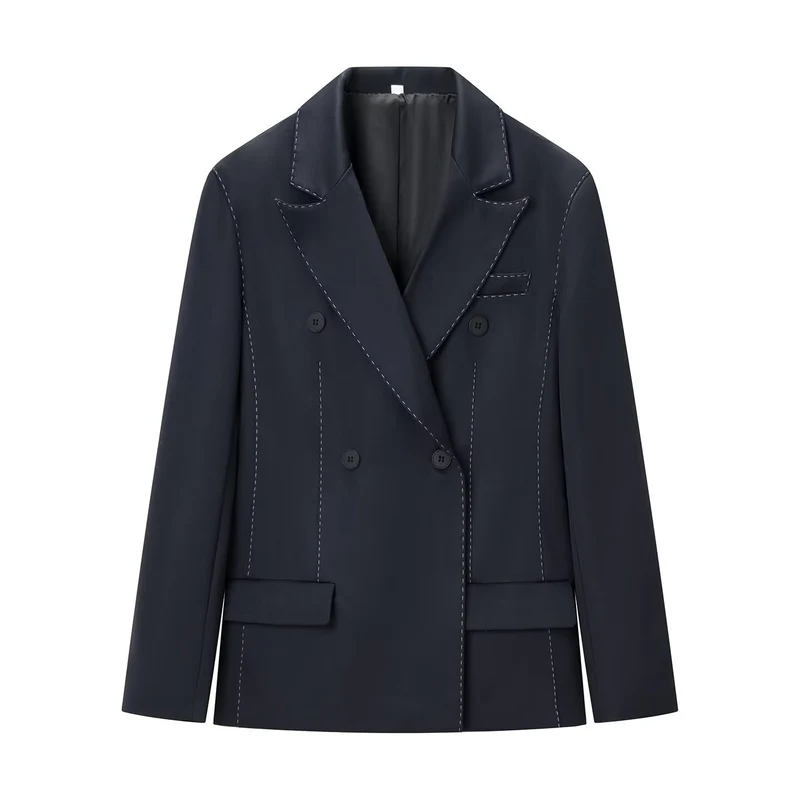 Damen Doppelreihiger Longline-Blazer mit Kontraststeppungen Drune