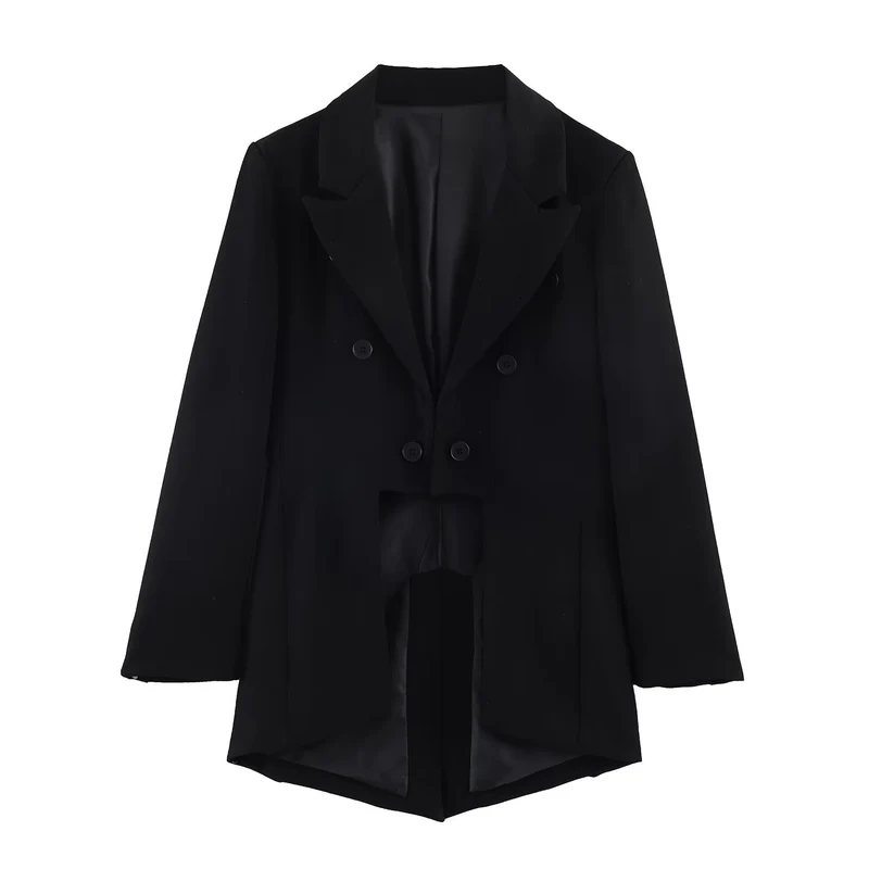 Damen Doppelreihiger Longblazer mit verlängertem Saum und Rückenschlitz Drune