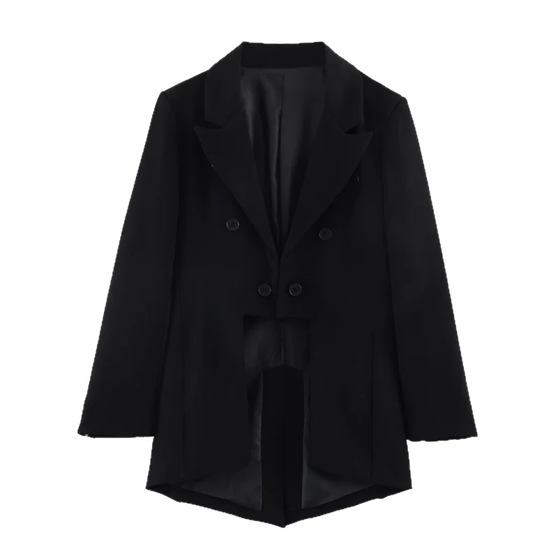 Damen Doppelreihiger Longblazer mit verlängertem Saum und Rückenschlitz Drune
