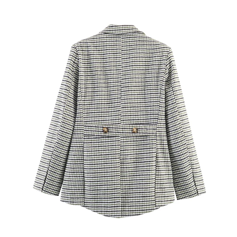 Damen Doppelreihiger Cropped-Blazer im Glencheck mit Rückenschlitz Drune