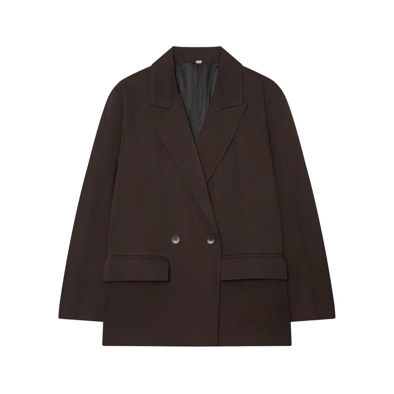 Damen Doppelreihiger Boxy-Blazer aus Webstoff mit fallendem Revers und Pattentaschen Drune