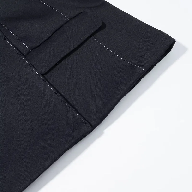 Damen Doppelreihiger Blazer mit dekorativen Ziernähten und Pattentaschen Drune