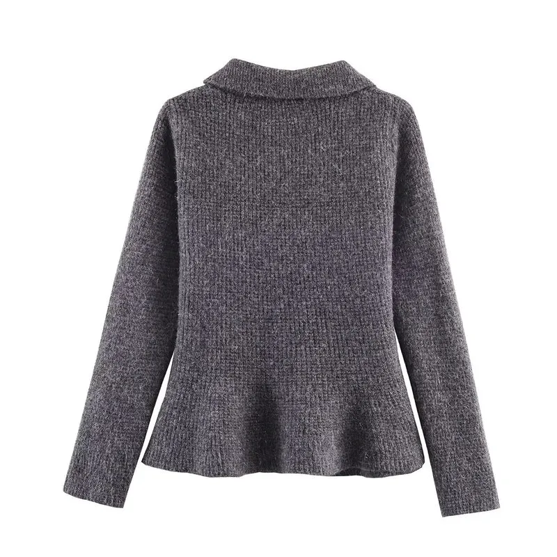 Damen Doppelreihige Bouclé-Jacke mit Schößchen, aufgesetzten Taschen und Hemdkragen Drune