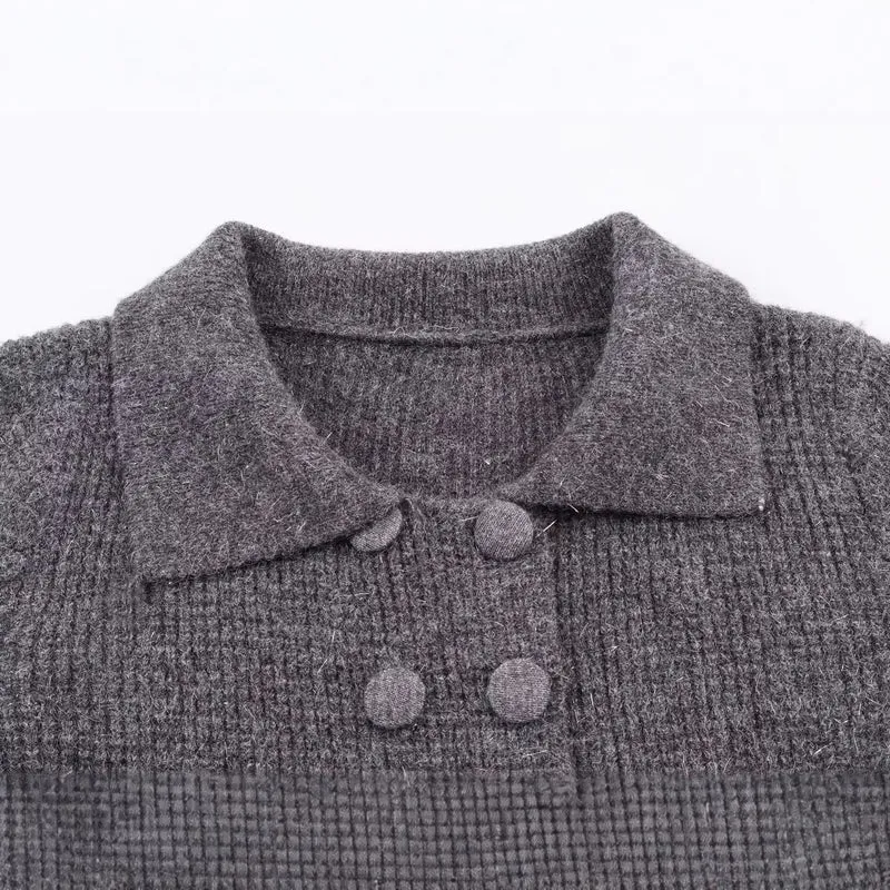 Damen Doppelreihige Bouclé-Jacke mit Schößchen, aufgesetzten Taschen und Hemdkragen Drune