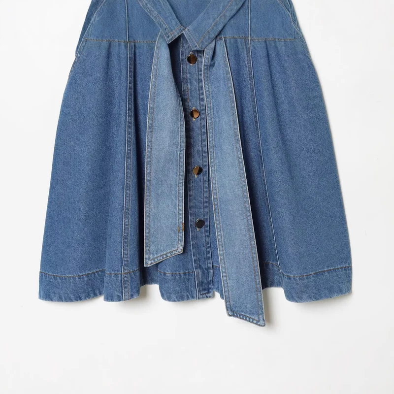 Damen Denim-Hemdblusenkleid mit Taillengürtel und ausgestellter A-Linie Drune