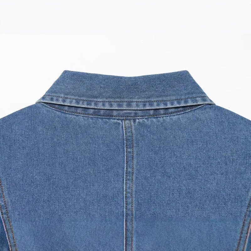 Damen Denim-Hemdblusenkleid mit Taillengürtel und ausgestellter A-Linie Drune