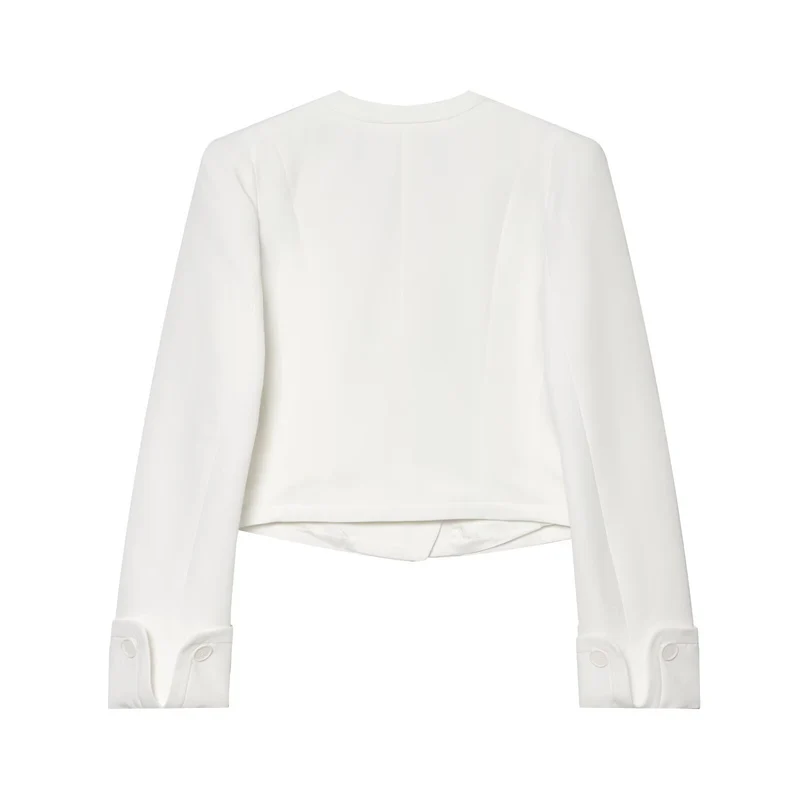 Damen Cropped Zweireihiger Blazer mit tiefem V-Ausschnitt und Manschetten Drune