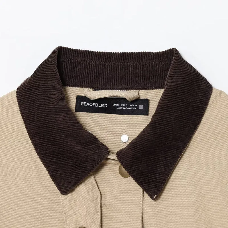 Damen Cropped-Workjacke mit Cordkragen, aufgesetzten Taschen und Tunnelzug Drune