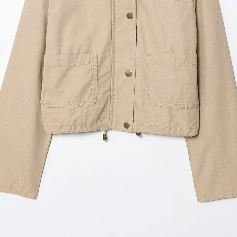 Damen Cropped-Workjacke mit Cordkragen, aufgesetzten Taschen und Tunnelzug Drune