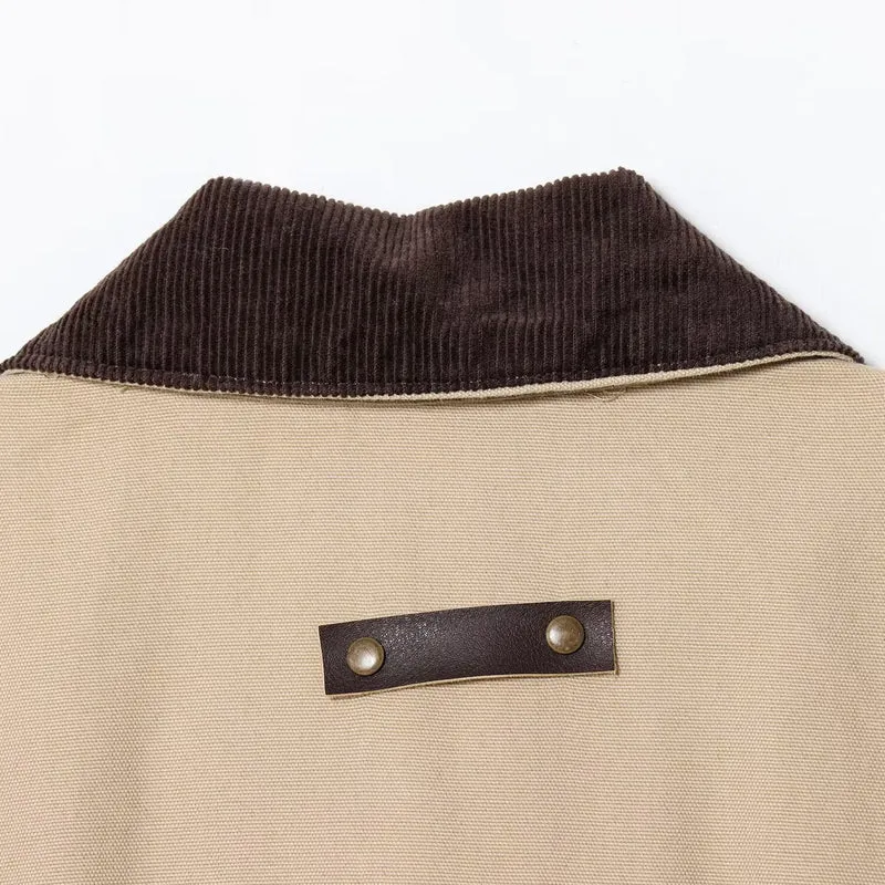 Damen Cropped-Workjacke mit Cordkragen, aufgesetzten Taschen und Tunnelzug Drune