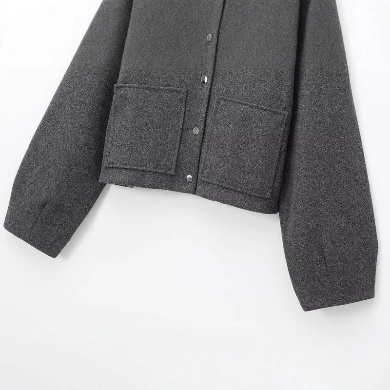 Damen Cropped Wollmix‑Jacke im Boxy‑Schnitt mit Stehkragen und aufgesetzten Taschen Drune