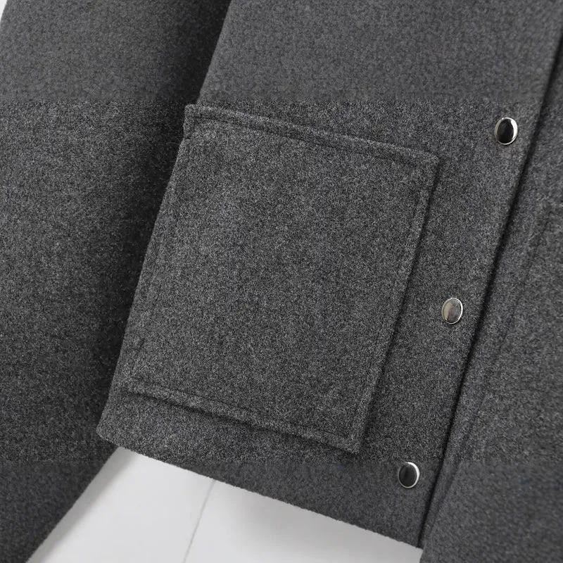 Damen Cropped Wollmix‑Jacke im Boxy‑Schnitt mit Stehkragen und aufgesetzten Taschen Drune