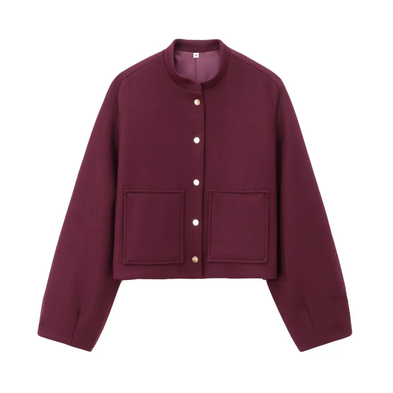 Damen Cropped Wollmix‑Jacke im Boxy‑Schnitt mit Stehkragen und aufgesetzten Taschen Drune