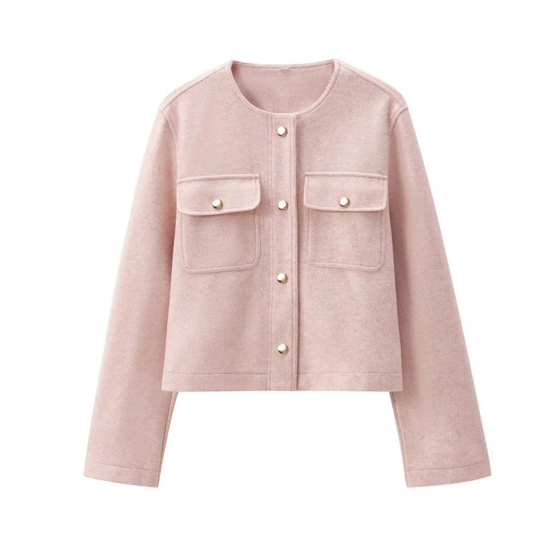 Damen Cropped Wollmix‑Jacke im Boxy‑Schnitt mit Rundhalsausschnitt und Zierdruckknöpfen Drune