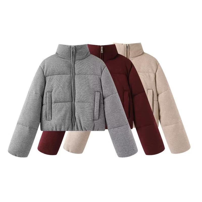 Damen Cropped wattierte Jacke mit Stehkragen und verdecktem Reißverschluss Drune
