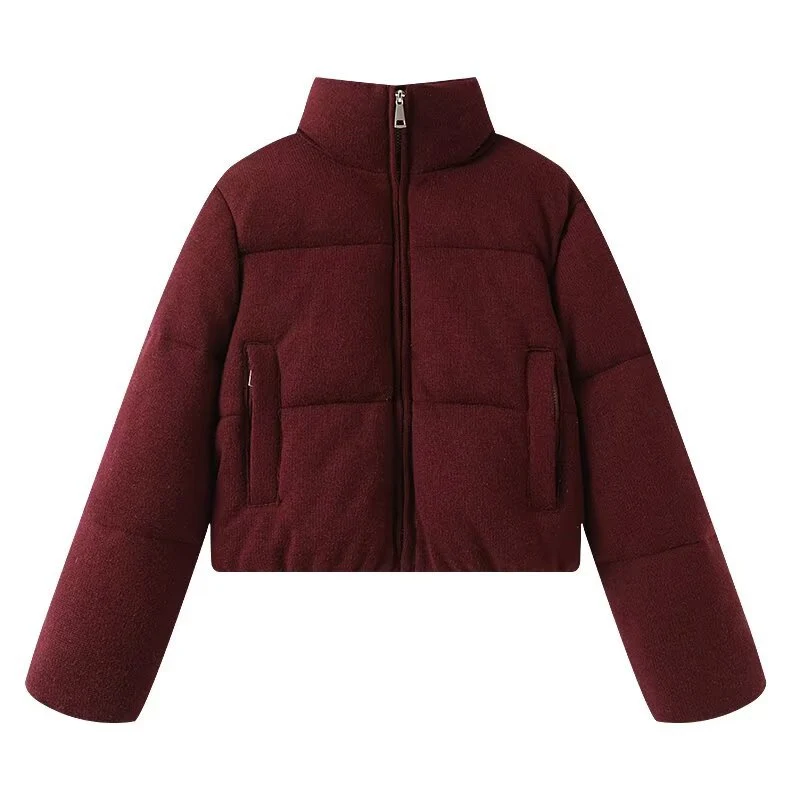 Damen Cropped wattierte Jacke mit Stehkragen und verdecktem Reißverschluss Drune